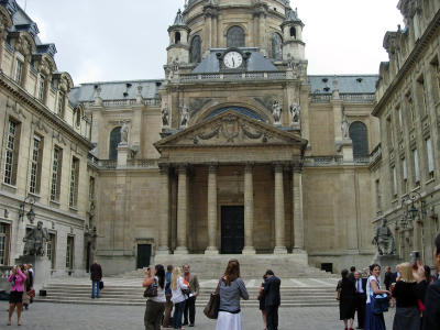 The Sorbonne's famous steps and dome, seen from the courtyard.