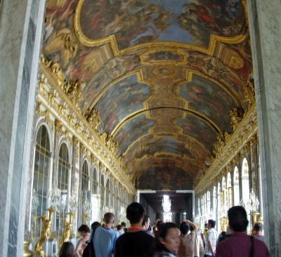 The Galerie des Glaces (hall of mirrors). The ceiling is a painted resume of the first 21 years of Louis XIV's reign.