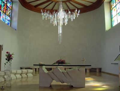 A closer view of the altar - I love the carved stone and glass.