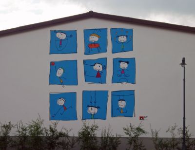 The mural (painted by Julie Joliat) on the Courttelle primary school.