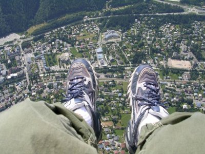 Cherise's feet, in the air over Chamonix.
