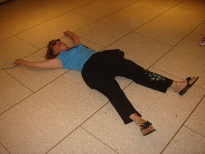Bonnie resting on floor of Rockafeller Center.