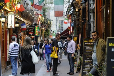 An alley full of restaurants, Latin Quarter, Paris