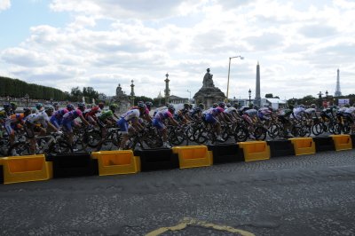 The peleton enters Paris for the final stage of the Tour de France, 2011