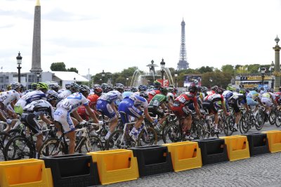 The peleton enters Paris for the final stage of the Tour de France, 2011
