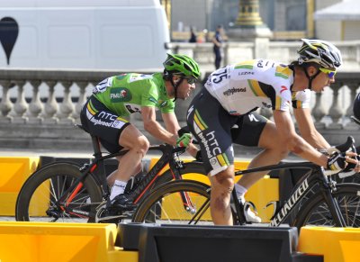 Mark Cavendish (green), final stage winner, Tour de France, Paris, 2011 