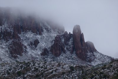 Zoom shot of snow on Apache Leap