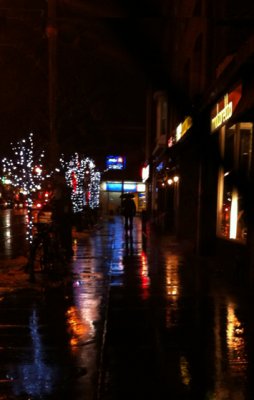 Quiet walk. Winter. Rainy night. LIttle Italy.