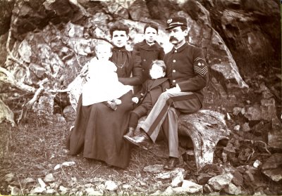 Family on rocks