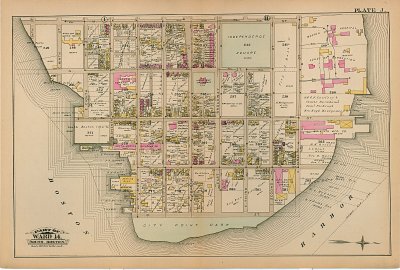 1884 South Boston Map - Walworth MFG -Pink footprint right hand edge
