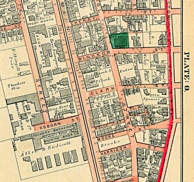 Walworth Manuf & Foundry lower left @ Main & Osborn / Cambridge 1873 map - site of Bell call - now part of MIT