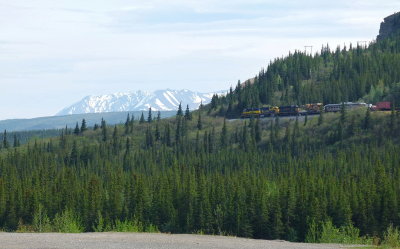 ARR work train with Alaska Range at the horizon