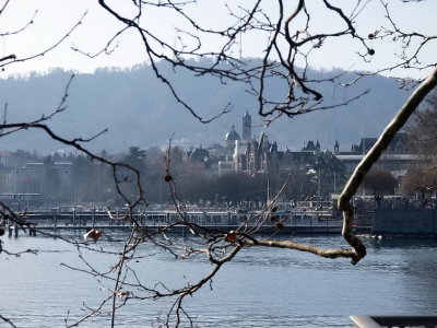 View accross the lake onto Kirche Enge and Uetliberg