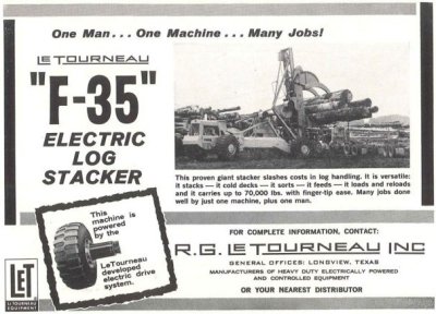 1964 LeTourneau Ad 'F-35 Log Stacker'