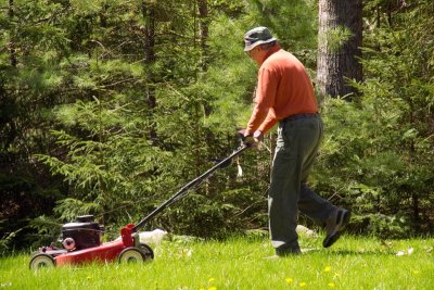 Ron does the first season's mowing and...
