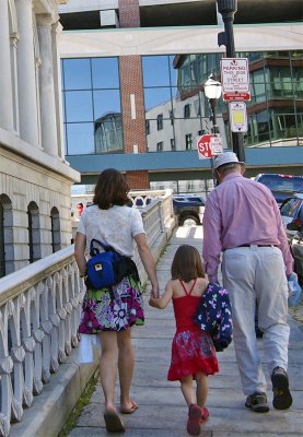 Then we walk to the parking garage.