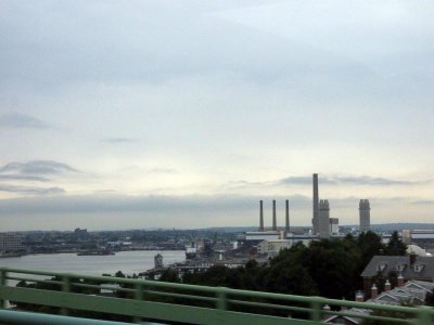 The tobin Bridge gives us a high and mighty view of Boston or part of it.
