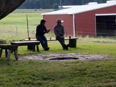 Aug. 5 later:Talking at the fire pit.