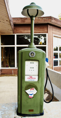 Old gas pump in the park- The price was 21.2 cents per gallon