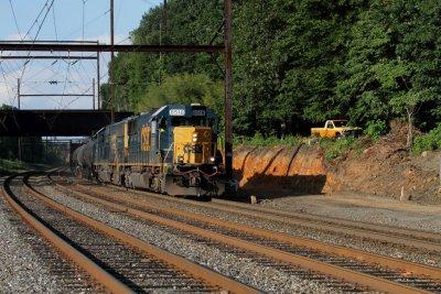 Q301 passing the start of the double stack clearance project at CP Wood, Woodbourne PA Trenton sub