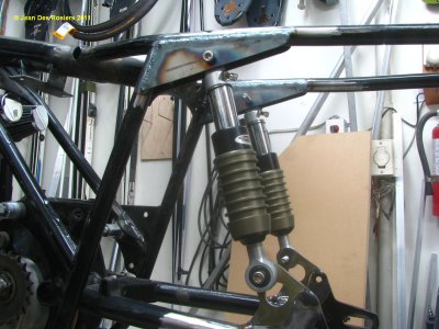 1539 Rear shocks in position, plates welded, bushings machined