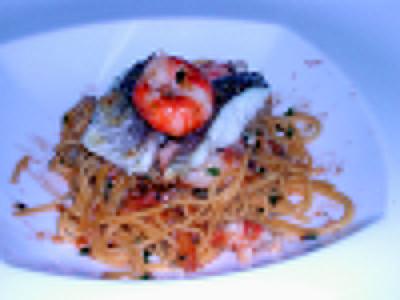 N.Z. Whiting , baby shrimp, italian Scampi, Angel Hair with lobster sauce