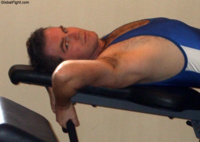 redhead man working out bench pressing hairy armpits.jpg