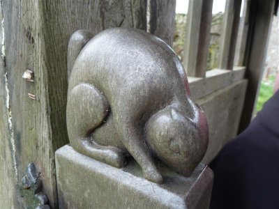 Gate carving at St Cenydd's church, Llangenith