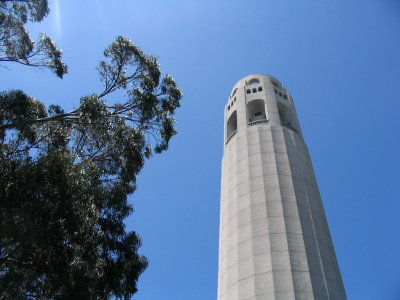 Coit Tower, clear blue sky