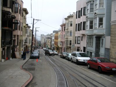 Cable cars go through dingy neighborhoods