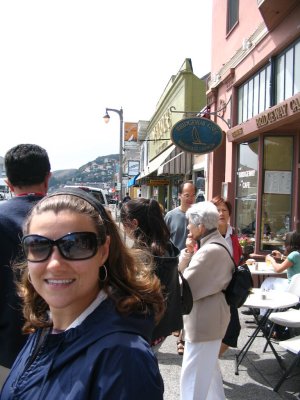K in front of Sausalito cafes