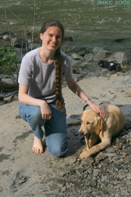 with a puppy at Ithaca Falls