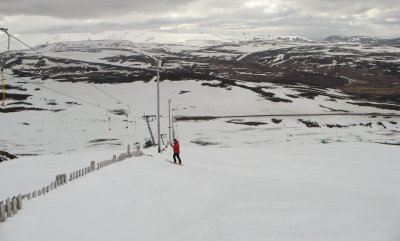 Skinning a run at tiny closed ski area