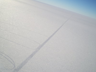 Route to South Pole across The Great White Expanse taken from air other tracks camp related.JPG