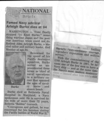 Adm A Burke Obit