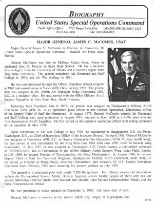 Bio Major Gen James C McCombs UASF