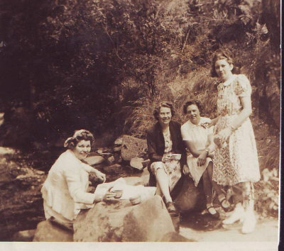 Snobs Creek Group - Grace Mitchell, Jim's wife Jean Mitchell, unknown, and Pansy Mitchell