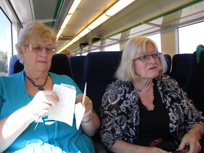 Leonie and Barb on the train from Melbourne to geelong