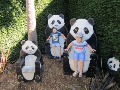 Hudson and Archer with the pandas