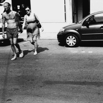 couple crossing the street