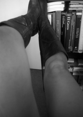 knee length boots and art books