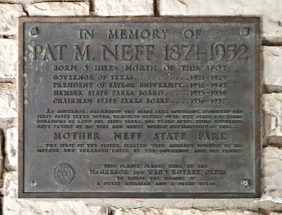 Pat M. Neff Bronze placard