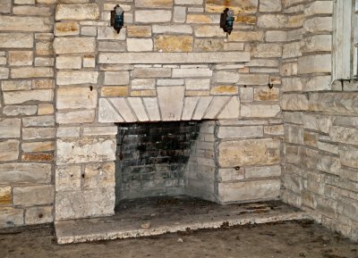 Fireplace in flood damaged area