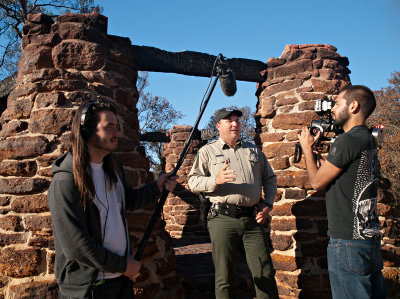 Roger Dolle, Site Manager, interviewed about the fire  by TV crew from London,  England