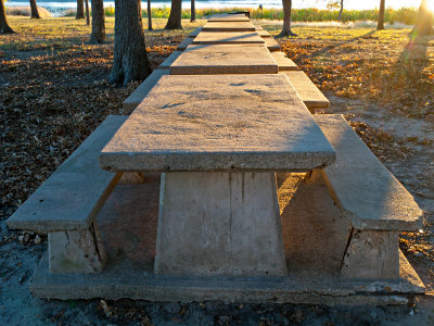 Group picnic tables at sunset #2