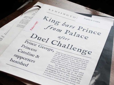Newspaper display, part of The Kings State Apartments, Kensington Palace