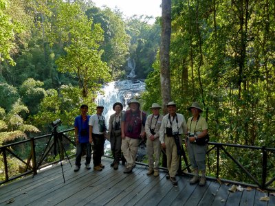 Tour group at waterfall