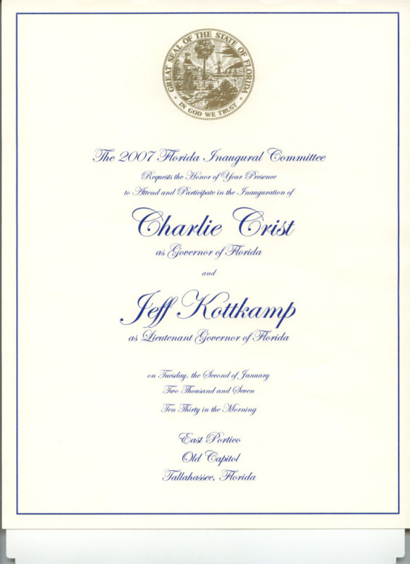 Governor Crist Inaugural Invite