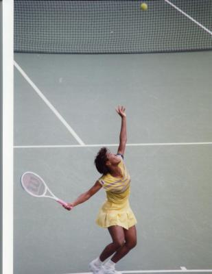 Zina Garrsion serve. Image in Intl Tennis Hall of Fame, Newport as well in the Private Collections of Zina Garrison