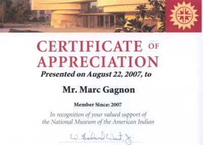 Smithsonian Certificate of Appreciation